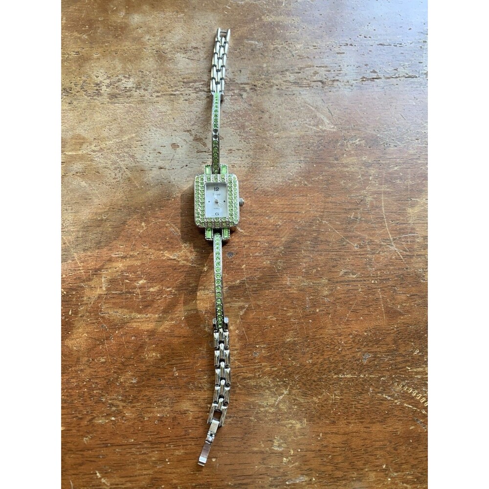 Bouche Ladies silver tone and Green rhinestones watch Vintage Untested